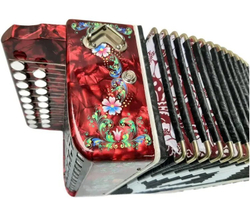 ГАРМОНЬ "ЧАЙКА" (S48ХL, 19х12), ЦВЕТ КРАСНЫЙ, РОСПИСЬ "ПАЛЕХ"