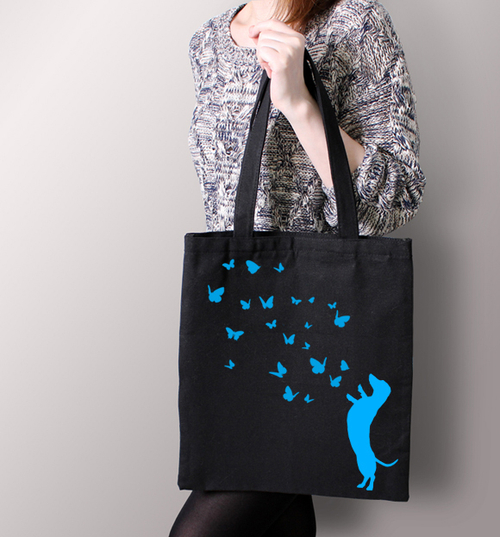 Тканевая сумка "Такса и бабочки" цветная