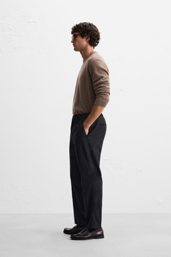 ZARA БРЮКИ ИЗ ФЛАНЕЛИ СО СКЛАДКАМИ, МОРСКОЙ СИНИЙ