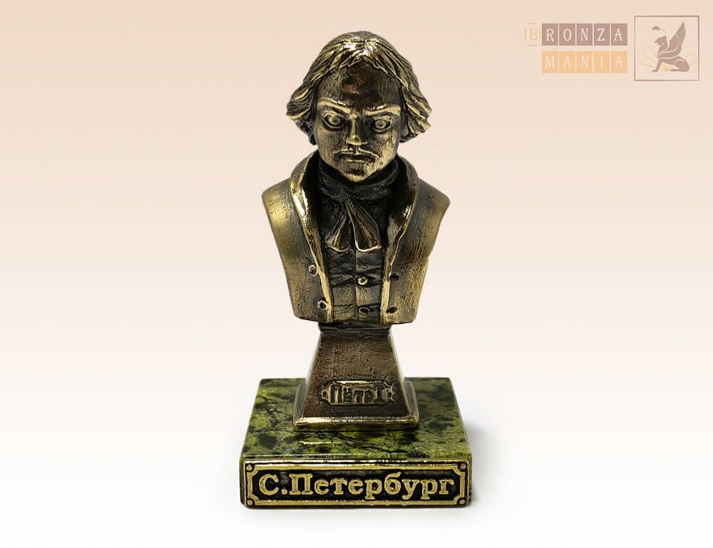 фигурка бюст Петр 1 средний на змеевике