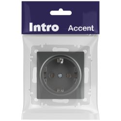 Розетка Intro Accent 6-202-07 2P+E Schuko 16А-250В IP20 СУ AL/CU графит