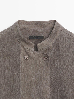 Massimo Dutti Рубашка из струящегося смесового льна с пуговицами, кротово-коричневый