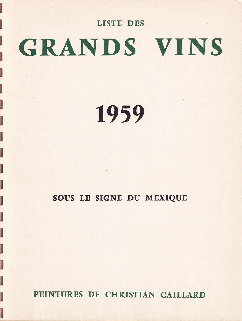 Прейскурант лучших вин парижского торгового дома «Николя» (Nicolas) на 1959 год