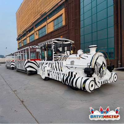 Безрельсовый паровозик «Зебралайт» 2 вагона, 25 мест, для парка