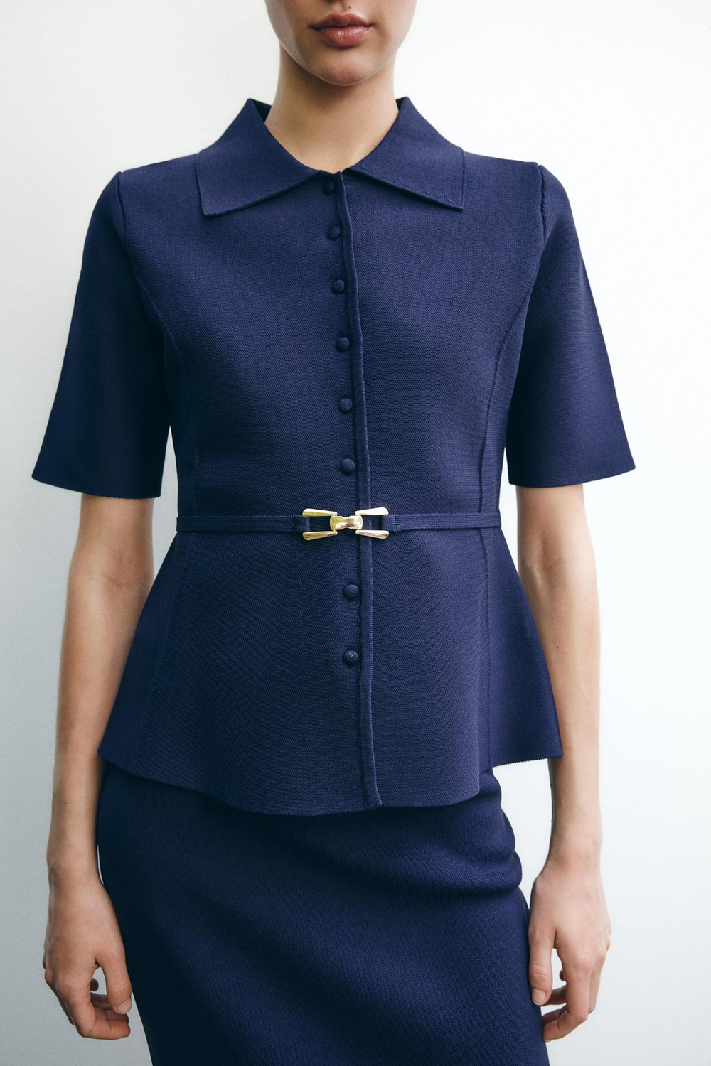 ZARA ОДНОТОННЫЙ КАРДИГАН С РЕМНЕМ, ЧЕРНИЛЬНО-СИНИЙ