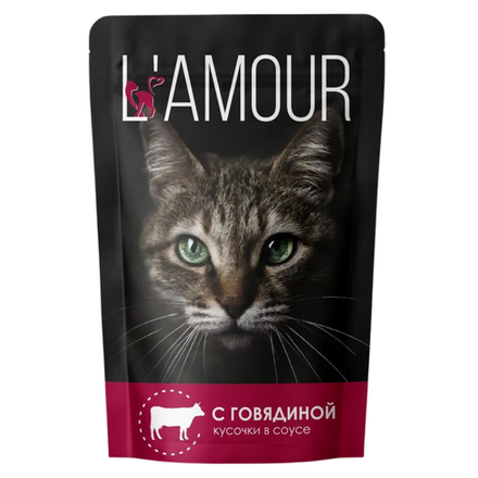 Влажный корм LAMOUR для кошек с говядиной в соусе 75 гр