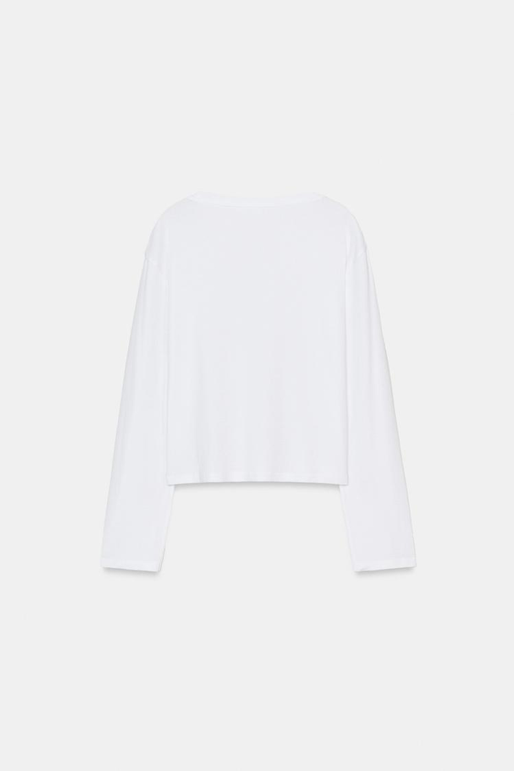 ZARA ФУТБОЛКА С ВЫРЕЗОМ «ЛОДОЧКА» И ДЛИННЫМИ РУКАВАМИ, БЕЛЫЙ