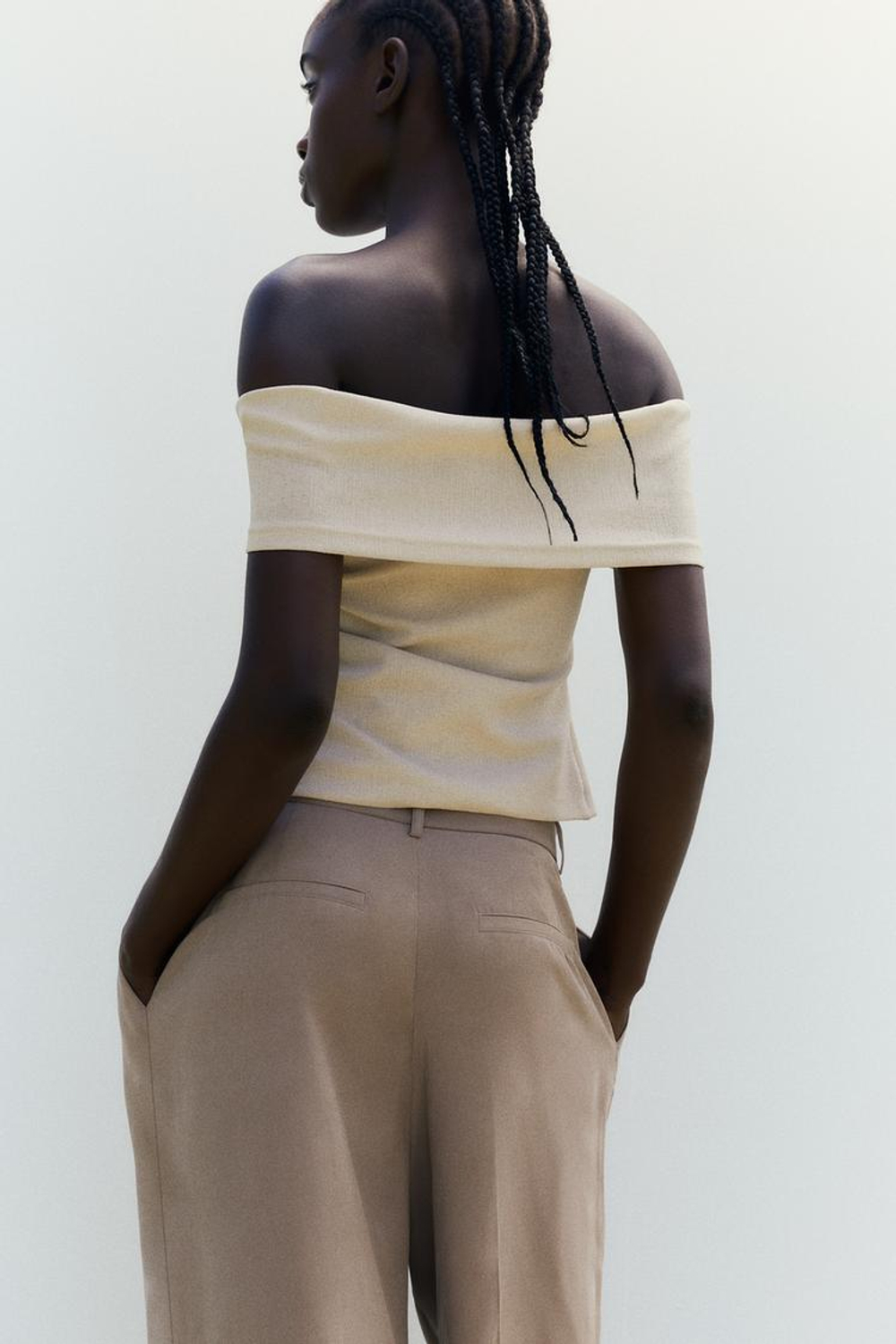 ZARA ТОП В СТИЛЕ РУСТИК С БАНТОМ, БЕЖЕВЫЙ