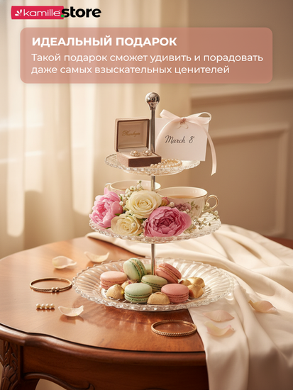 Блюдо-этажерка из стекла, 3 яруса 25,5х35 см., Mille Nuits