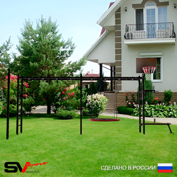 Уличная шведская стенка Sv Sport рукоход х 2 с комплектом турник прямой У55222К (Брусья/Скамья/Гнездо 80см/Щит баскет)