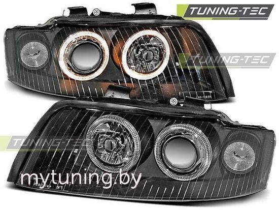 Передние фары angel eyes black для Audi A4 B6