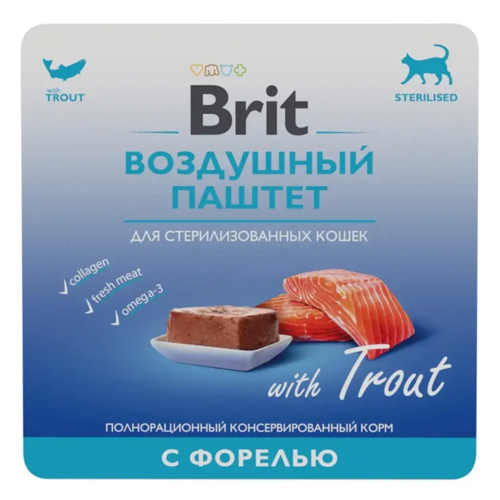 Brit premium, воздушный паштет для стерилизованных кошек, форель, 100гр