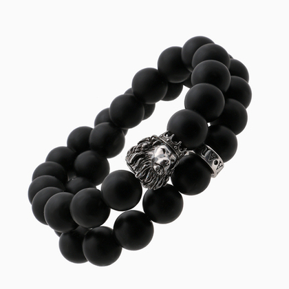 Браслет мужской KING LION , черный агат , латунь, серебрение