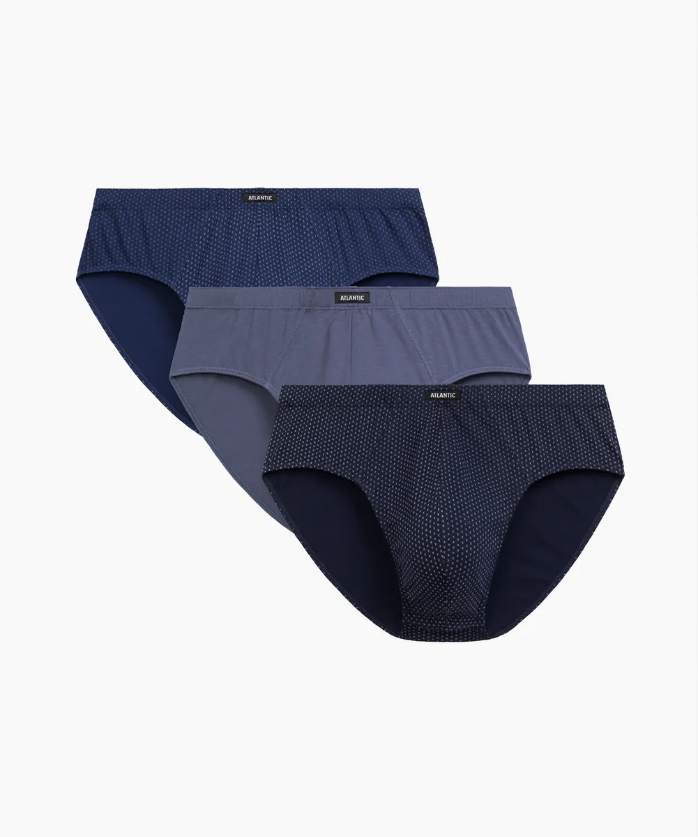 Мужские трусы слипы классика Atlantic, набор 3 шт., хлопок, кобальтовые + деним + темно-голубые, 3MP-202