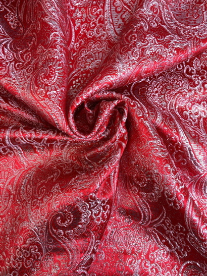 Парча жаккард огурцы, красный/серебро