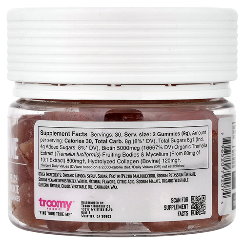 Troomy Nootropics, Shine, Functional Mushrooms Gummies, White Peach Pomegranate, 60 Gummies, 9.52 oz (270 g)