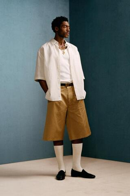 ZARA X WILLY CHAVARRIA ШОРТЫ-БЕРМУДЫ С ШИРОКИМИ ШТАНИНАМИ И ПЛИССИРОВКОЙ, БЕЖЕВЫЙ