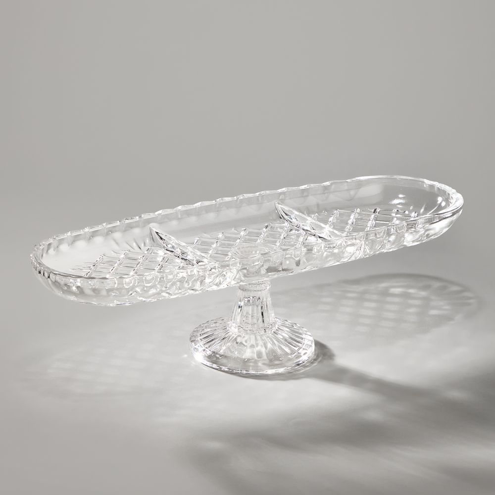 БЛЮДО НА НОЖКЕ ОВАЛЬНОЕ 3 СЕКЦИИ 39X14 СМ