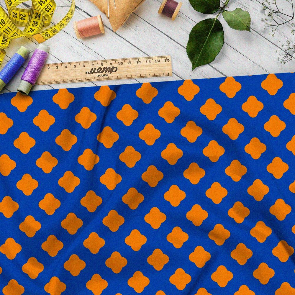 Ткань дюспо оранжевые кресты на синем фоне
