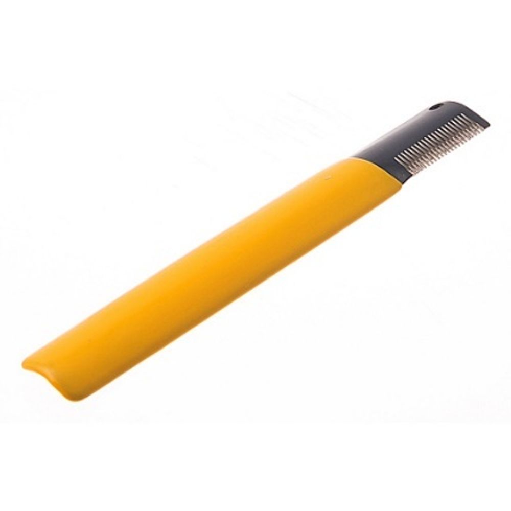 Тримминг стальной с жёлтой прорезиненной ручкой 20 зубьев. HELLO-PET