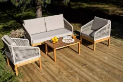 "Канны" лаунж-зона 4-местная из роупа со столиком "Канны" цвета "дуб", основание дуб, роуп бежевый