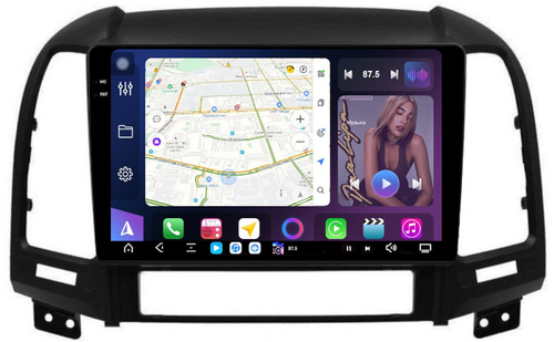 Магнитола для Hyundai Santa Fe 2 CM 2006-2012 (рамка черная) - FarCar S500-TS20 монитор 9.5" 2K QLED на Android 14, Быстрейшая, CarPlay, 4G SIM-слот