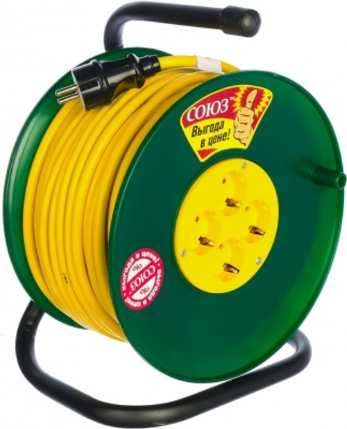 Удлинитель силовой на катушке 40м с/з 4 гнезда 3700Вт сечение провода 3*1,5 Союз