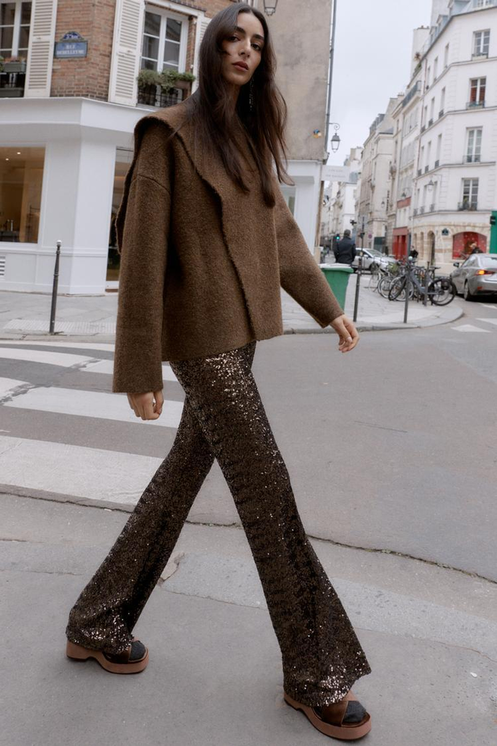 ZARA КАРДИГАН С ШАРФОМ, КОРИЧНЕВЫЙ