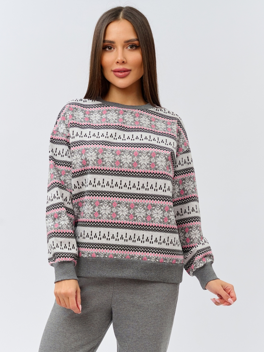 Костюм с брюками КБ-90М/серорозовая-норвежка