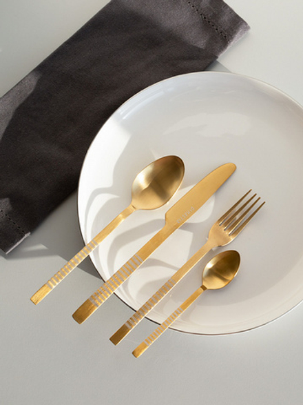 Набор столовых приборов DeNASTIA Орион 4 предм (ч., ст. ложка, вилка, нож) лазер, нерж., золотистый