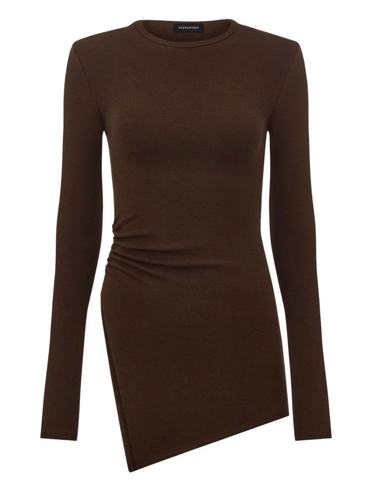 Лонгслив удлиненный со сборкой, коричневый