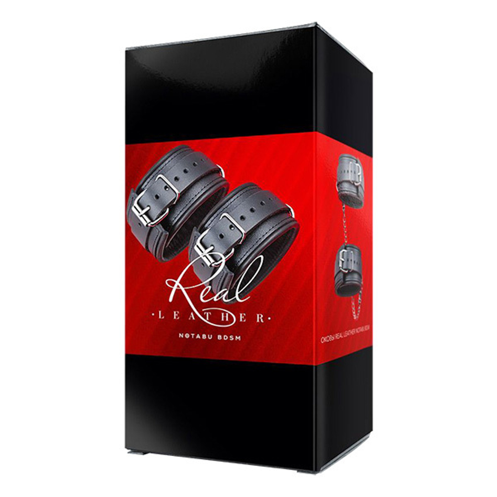 Черные кожаные оковы на цепочке с карабинами Bior Toys Notabu Real Leather NTB-80708