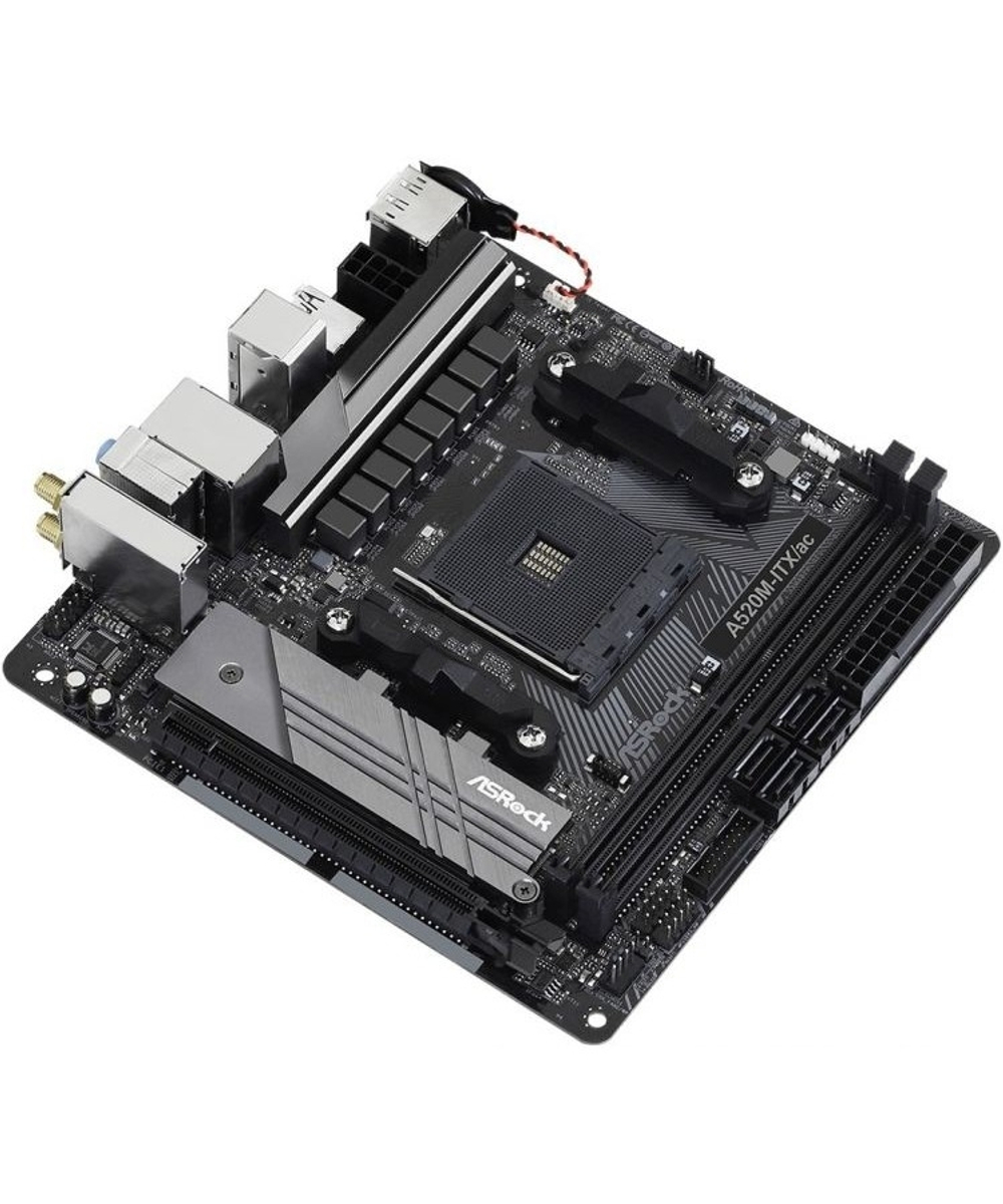 Материнская плата Asrock A520M-ITX/AC RTL (AMD A520, сокет: AM4, слоты: 2 слота DDR4 DIMM (2133 - 4733 МГц), SATA: 6 Гбит/с х4, A520M-ITX/AC)