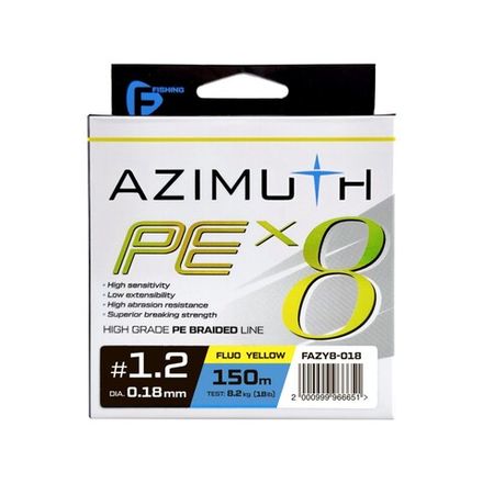 F-FISHING Шнур Azimuth PE X8 150м Fluo Yellow 0,18мм 8,2кг/18lb