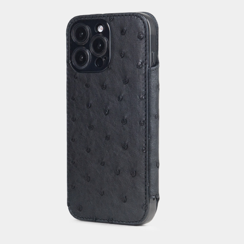Чехол для iPhone 16 Pro из кожи страуса, черного цвета