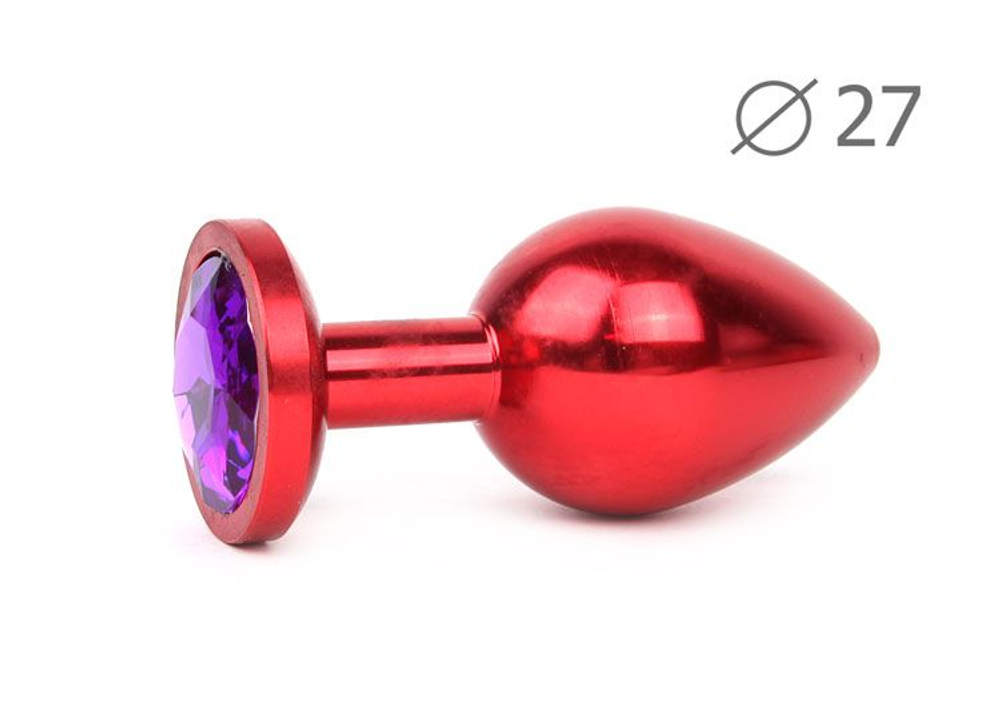 Коническая красная анальная втулка с фиолетовым кристаллом - 7 см. (Цвет: фиолетовый)
