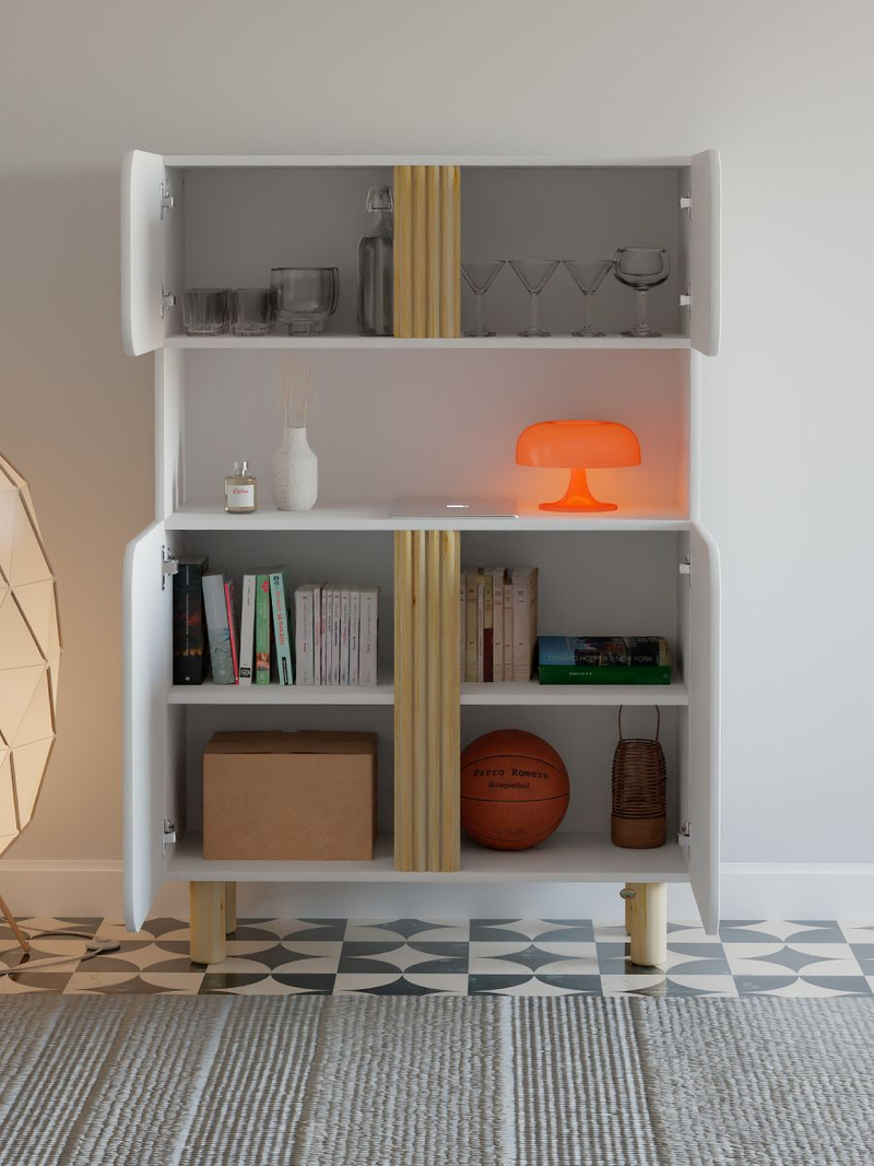 Буфет, 90х35х135, Ола, сервант для посуды, для кухни и прихожей, белый / сосна, Dipriz