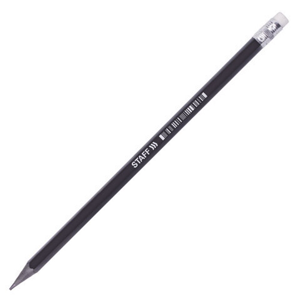 Карандаш чернографитный STAFF "College", 1 шт., НВ, с ластиком, пластиковый, корпус черный, 181712.