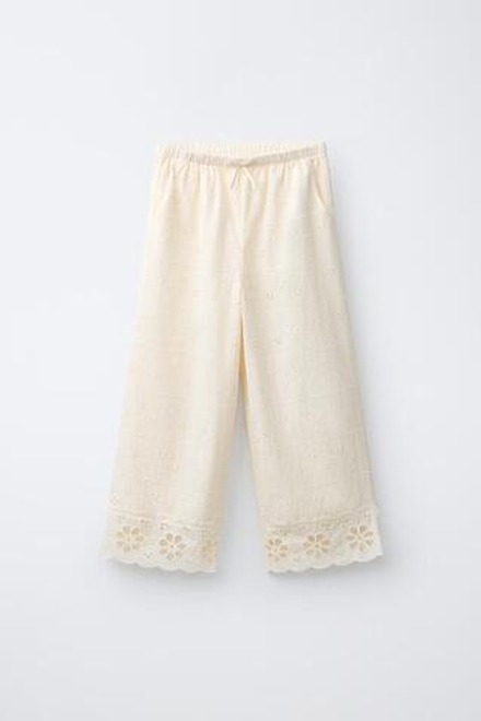 ZARA БРЮКИ WIDE LEG SCHIFFLY, ЭКРЮ