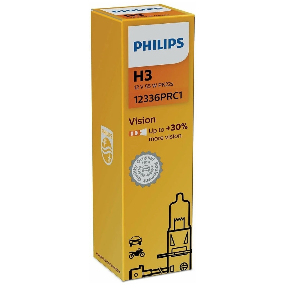 Автолампа H3 12V 55W Philips ( +30%) Vision (Premium) (PK22s) #12336PRC1 ORIGINAL