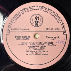 Винтажная виниловая пластинка LP Робертино Лоретти Поет 10 дюймов (СССР 1962)