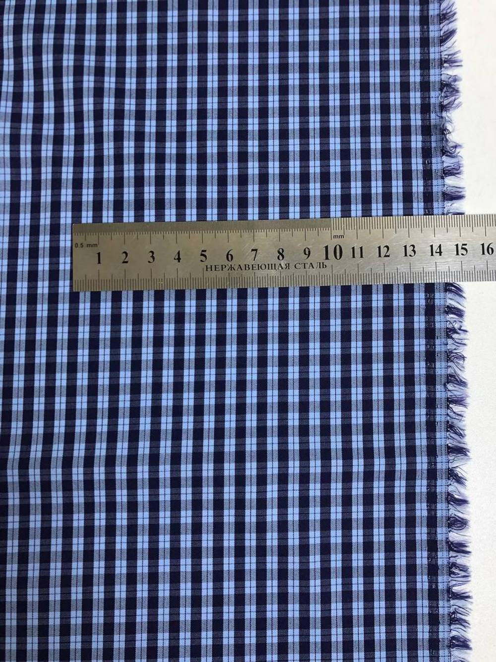 Коттон сорочка принт клетка, голубой/синий NB#88