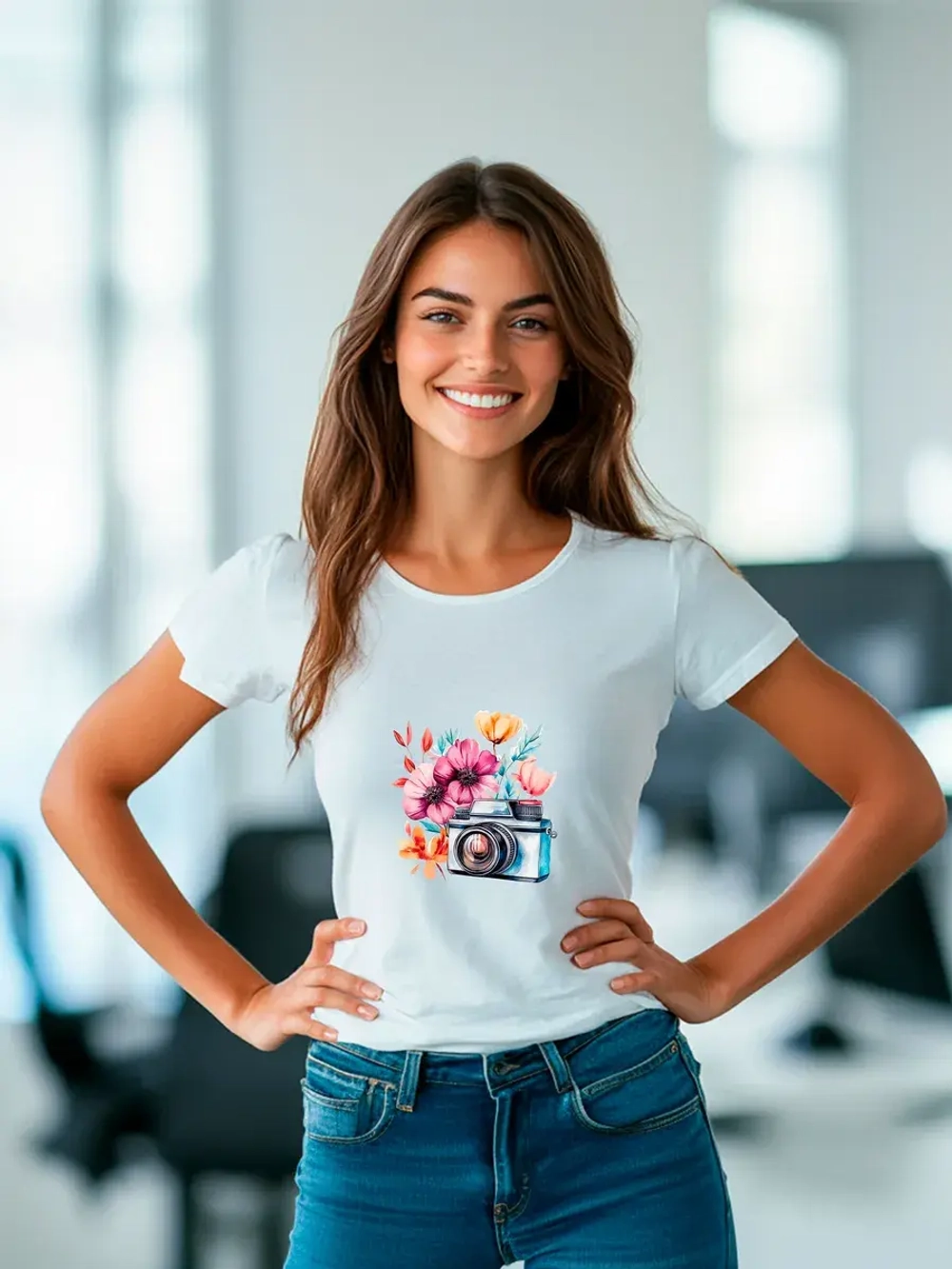 Футболка больших размеров с принтом фотоаппарат