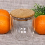 Стакан стеклянный с двойными стенками 250мл «Хай-Тек» с бамбуковой крышкой