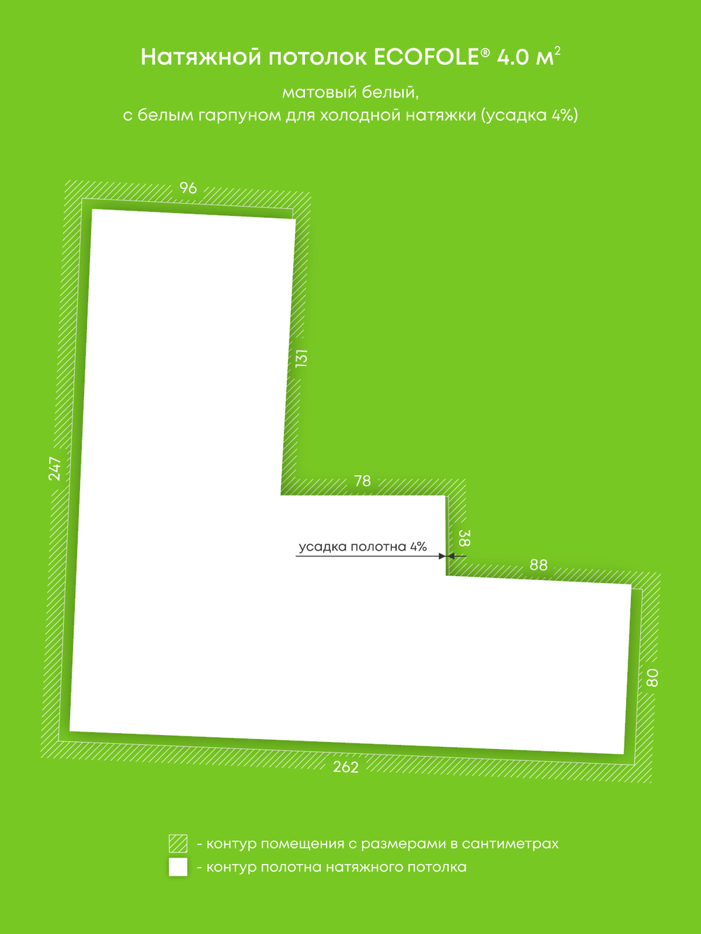Матовый натяжной потолок 4 м2