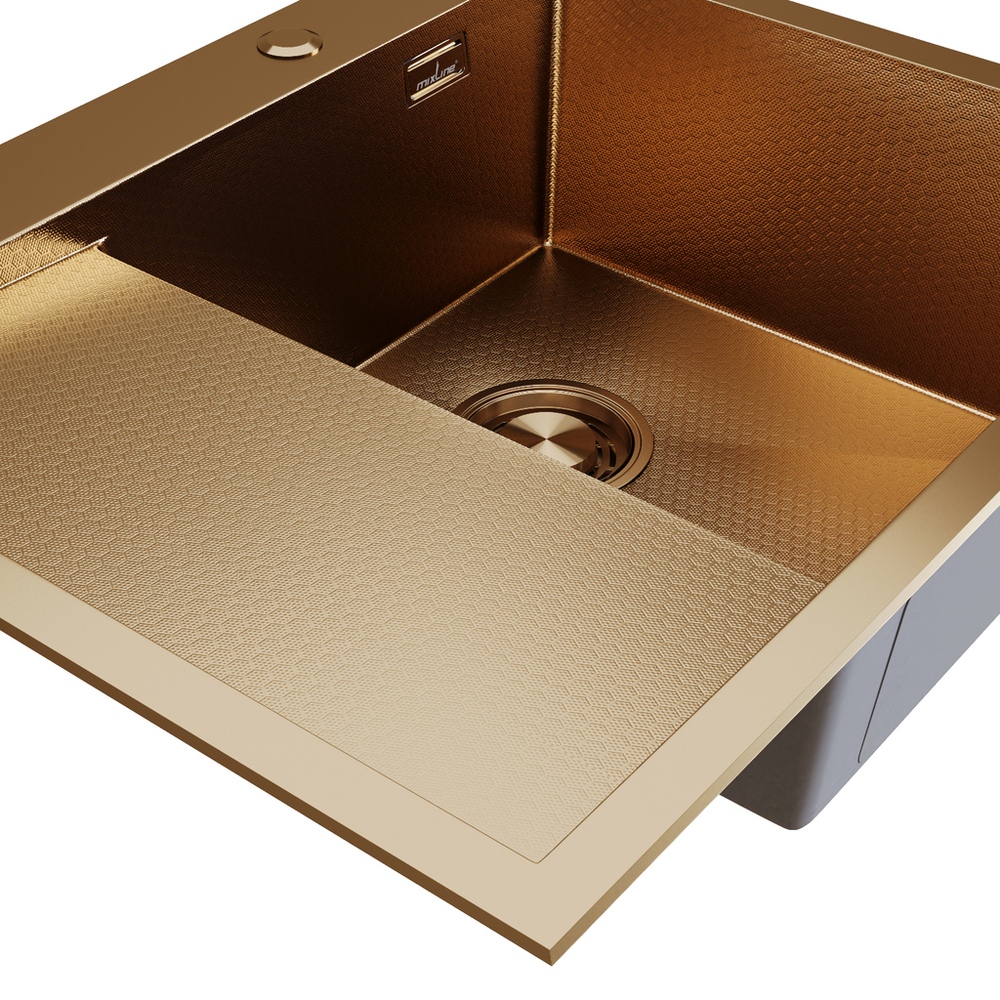 Мойка настол.монтаж 60х50 (3,0) прав. вып 3 1/2  MIXLINE ПРО С ФАСКОЙ 20см с сифоном (бронза)