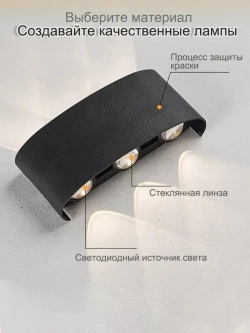 Светильник настенный светодиодный, 6 Вт, Бра, Чёрный