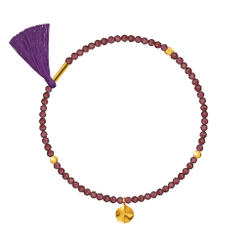 браслет из граненого граната с золотым мятым листом