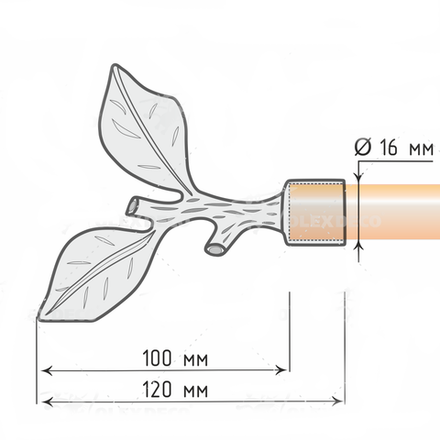 Наконечники "Ветка большая" d16 мм, цвет хром матовый