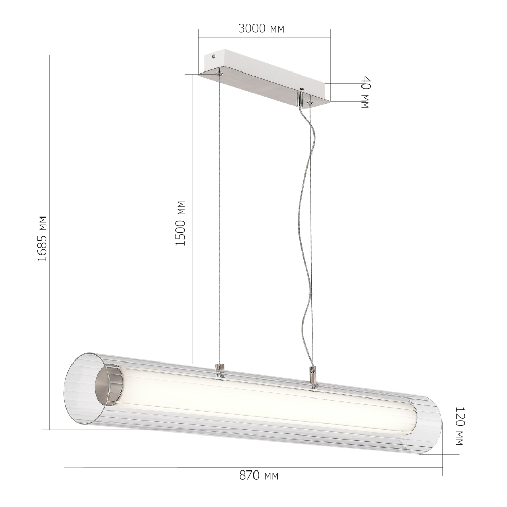 Светильник подвесной, Никель/Белый-прозрачный, ENFYS, LED 33W, 3000K/4000K/6000K